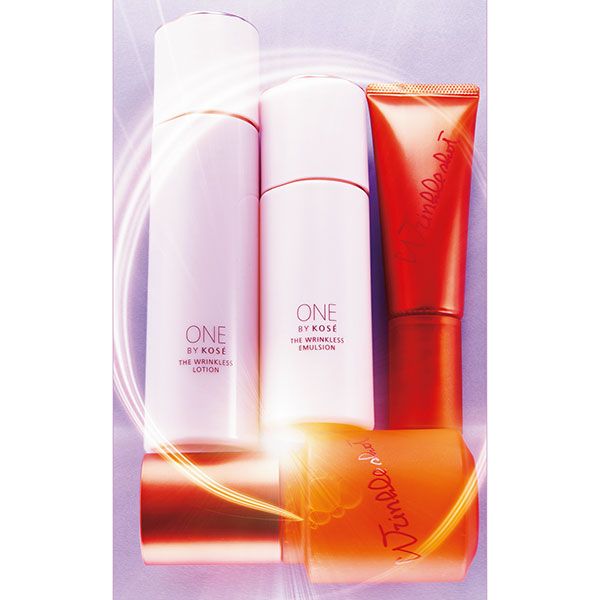 【左】ONE BY KOSÉ ザ リンクレス ローション 【中】ONE BY KOSÉ ザ リンクレス エマルジョン 【右】ポーラ リンクルショット ナイト クリーム 【下】ポーラ リンクルショット ローション