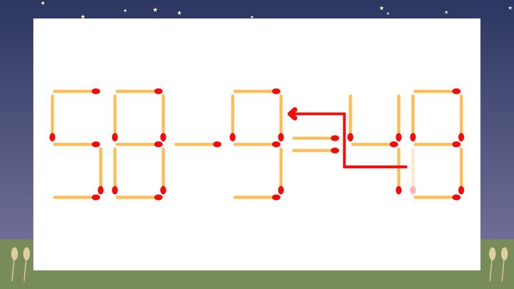 【マッチ棒クイズ】1本だけ動かして正しい式に：58-5=48？の解答画像