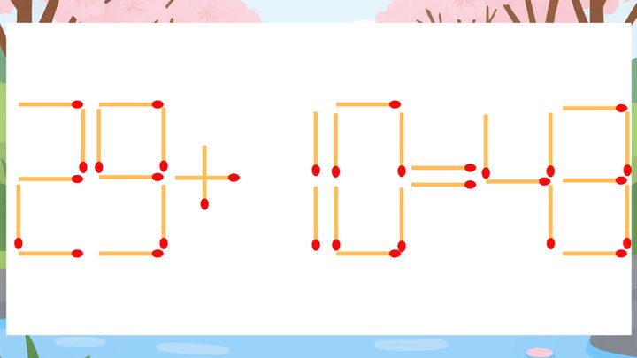 【マッチ棒クイズ】1本だけ動かして正しい式に：29+10=43？の問題画像