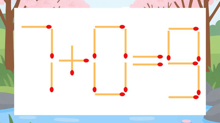 【マッチ棒クイズ】1本だけ動かして正しい式に：7+0=9？の問題画像