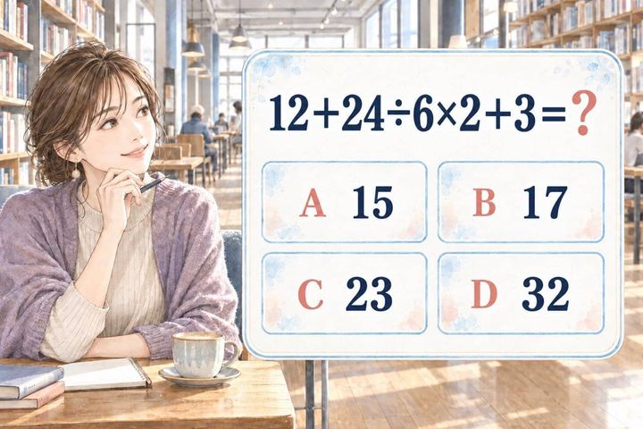 【算数テスト】「12＋24÷6×2＋3」の答えは？計算の順番を迷いやすい４択問題