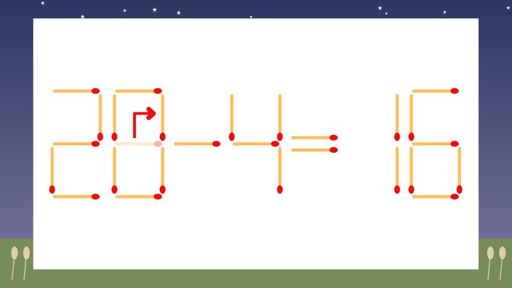 【マッチ棒クイズ】1本だけ動かして正しい式に：26-4=16？の解答画像