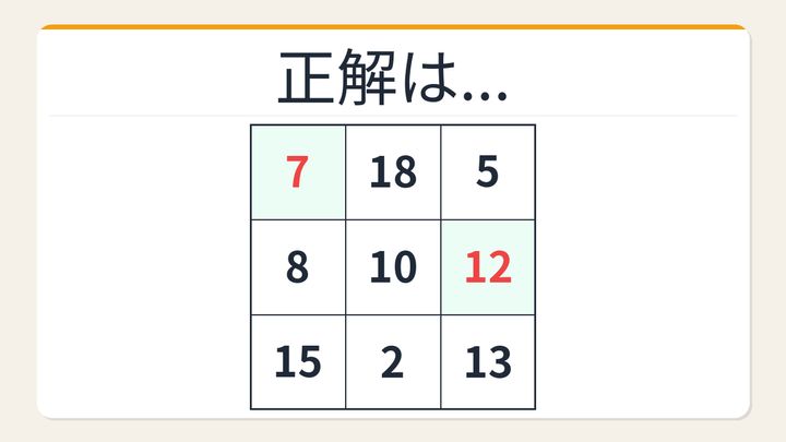 【数字パズル】あなたは何秒でわかる？魔方陣の空欄を埋めよの解答画像