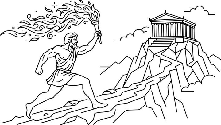 古代ギリシャのマラソンの始まりイメージ 聖火を持って走る男性のイラスト