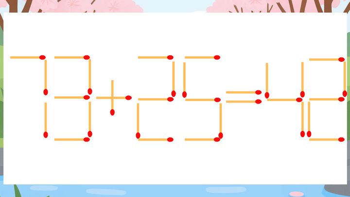 【マッチ棒クイズ】1本だけ動かして正しい式に：73+25=42？の問題画像