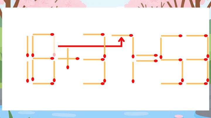 【マッチ棒クイズ】1本だけ動かして正しい式に：18+31=53？の解答画像