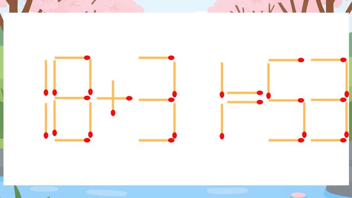 【マッチ棒クイズ】1本だけ動かして正しい式に：18+31=53？の問題画像