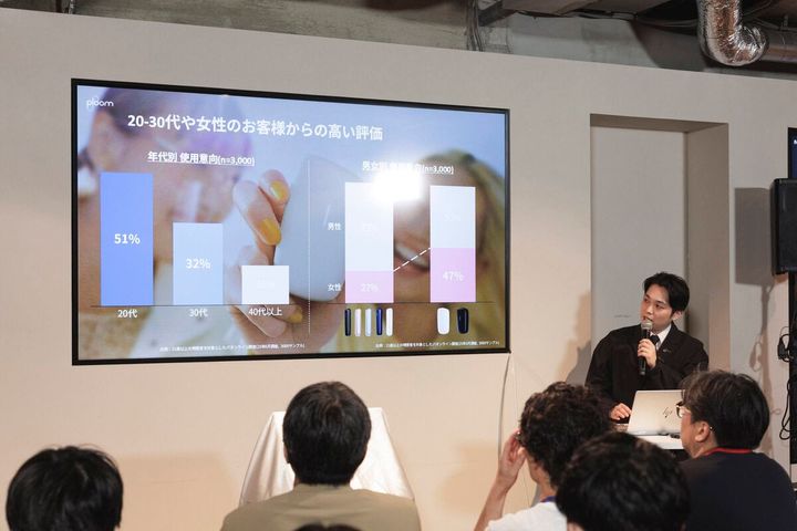 9月8日（火）に開催された『デザインを刷新した、加熱式たばこ用デバイス「Ploom CUBE」新発売＆Ploom専用たばこスティック「EVO」投票キャンペーン第1位フレーバー全国発売発表会』で登壇した金子都輝さん（日本たばこ産業株式会社 RRP商品企画部 ブランドマネージャー）