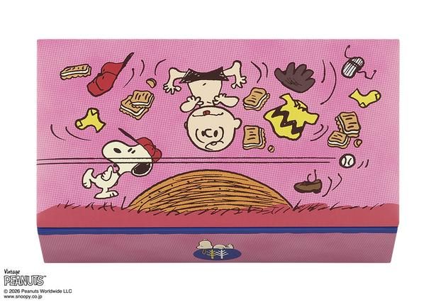 スリーブを外すと、ボックスにはスヌーピー＆チャーリー・ブラウン、野球キャップやグローブ、シュガーバターの木がデザインされている
