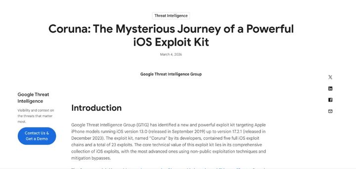 サイト閲覧だけでiPhone乗っ取り？米政府流出のツール「Coruna」をGoogleが公表