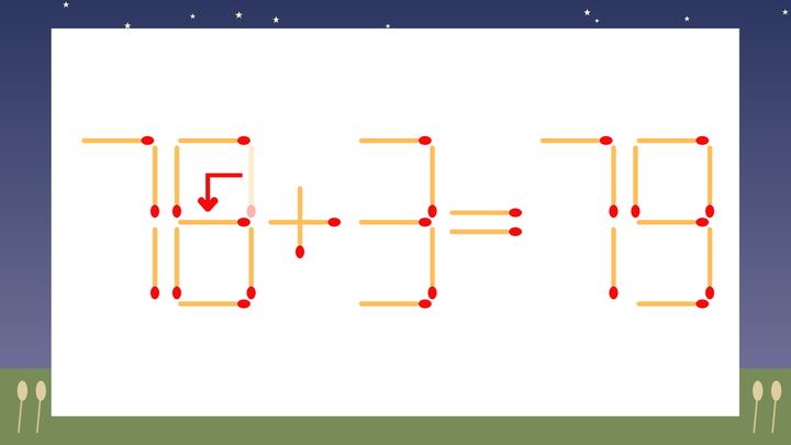 【マッチ棒クイズ】1本だけ動かして正しい式に：70+3=79？の解答画像