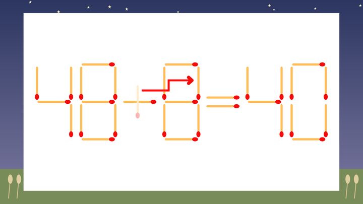 【マッチ棒クイズ】1本だけ動かして正しい式に：48+6=40？の解答画像