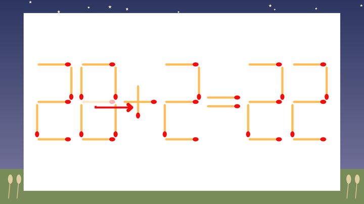 【マッチ棒クイズ】1本だけ動かして正しい式に：28-2=22？の解答画像