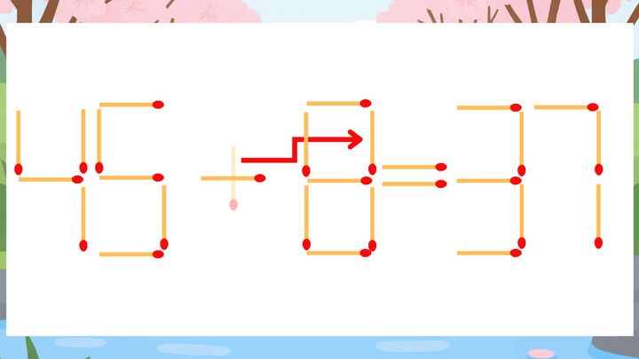 【マッチ棒クイズ】1本だけ動かして正しい式に：45+6=37？の解答画像