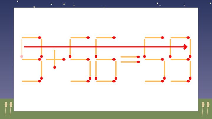 【マッチ棒クイズ】1本だけ動かして正しい式に：9+56=55？の解答画像