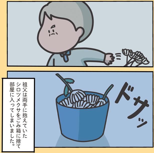 シロツメクサをごみ箱に捨て （C）しばたま/KADOKAWA