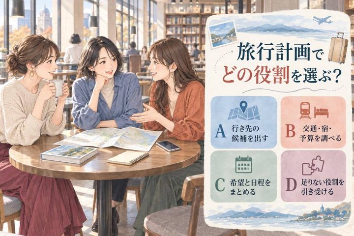 【心理テスト】友人との旅行計画で何を担当する？あなたの“グループでの役回り”を診断