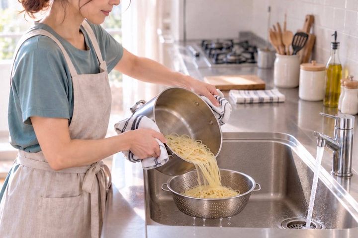 パスタのゆで湯、そのまま一気にシンクに流してない？排水時は“水を流しながら”が目安