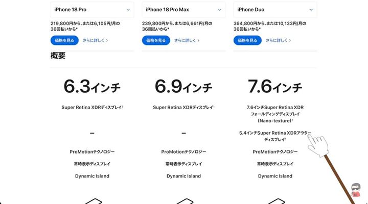 画面サイズとデザインの大きな違いは？