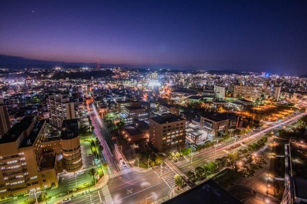 西側に広がる街並み。鴨池市民球場も見える※展望フロアから直下の道路は見えない 写真提供：鹿児島県