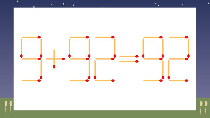 【マッチ棒クイズ】1本だけ動かして正しい式に：9+92=92？の問題画像