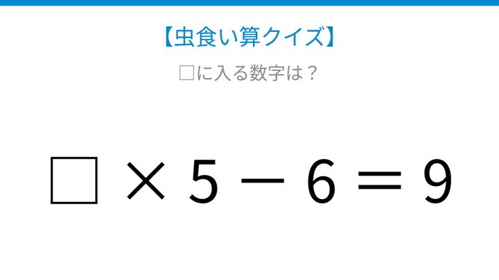 【虫食い算クイズ】□ × 5 － 6 ＝ 9 論理で解ける！の問題画像