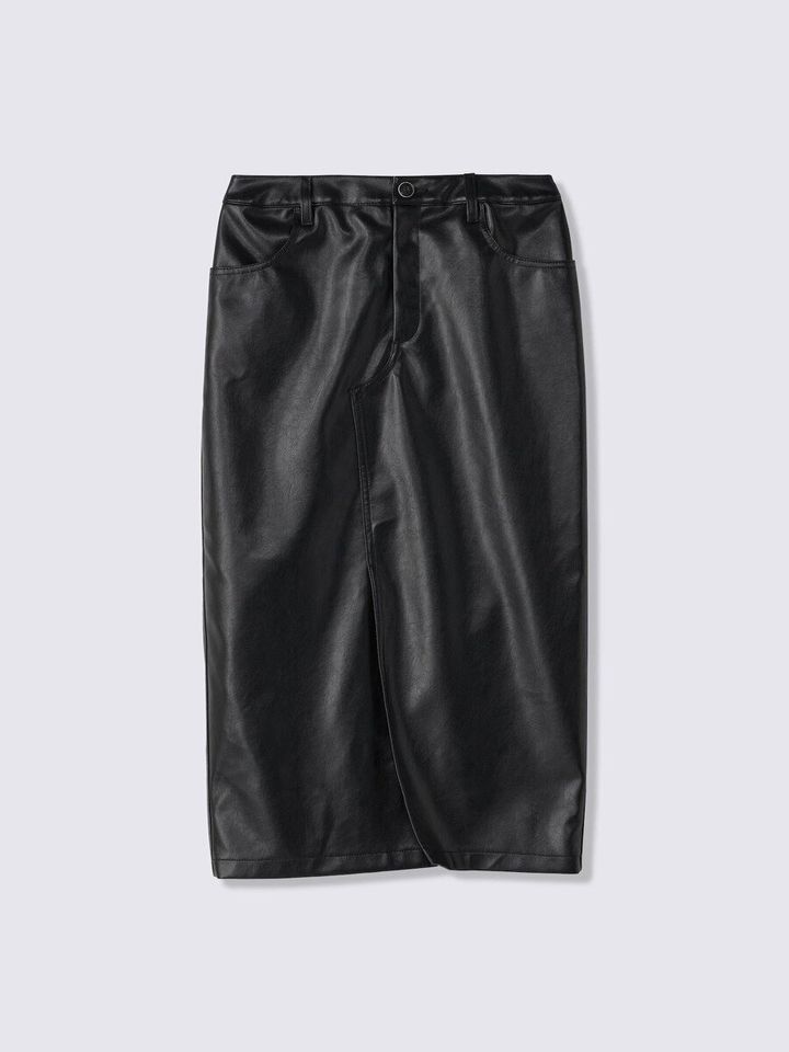 GU フェイクレザーペンシルスカート CL ブラック