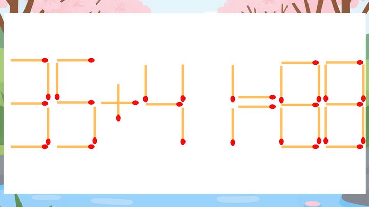 【マッチ棒クイズ】1本だけ動かして正しい式に：35+41=88？の問題画像