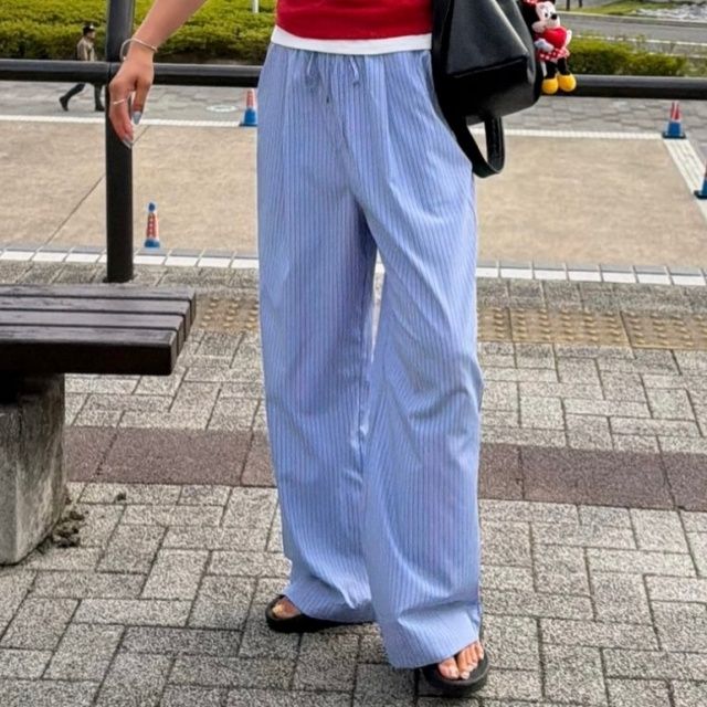 しまむら「TCストライプワイドパンツ」