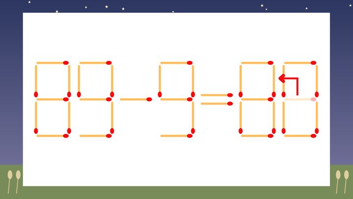 【マッチ棒クイズ】1本だけ動かして正しい式に：89-9=68？の解答画像