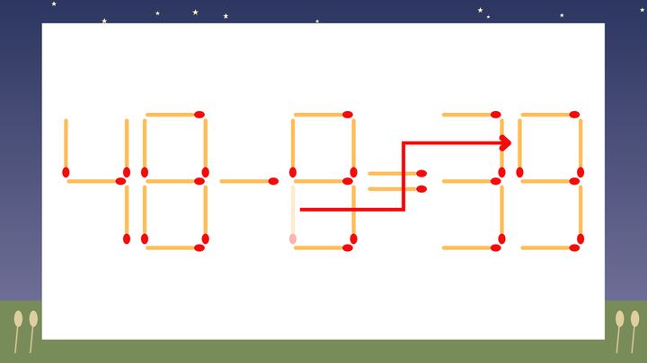 【マッチ棒クイズ】1本だけ動かして正しい式に：48-8=33？の解答画像