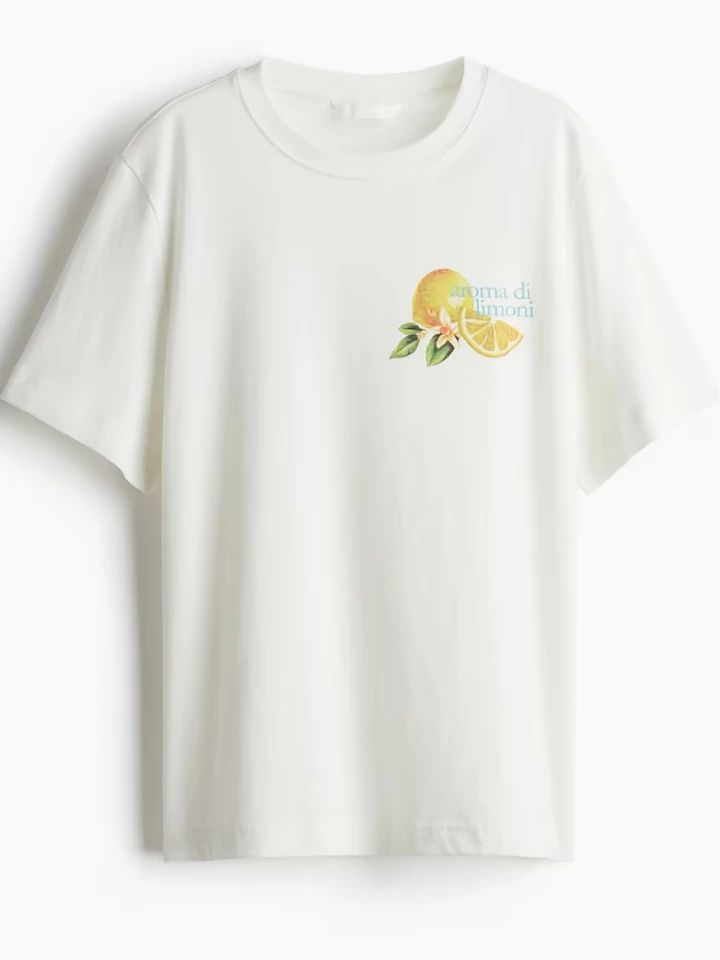 H&Mのレモンモチーフ入り白Tシャツ