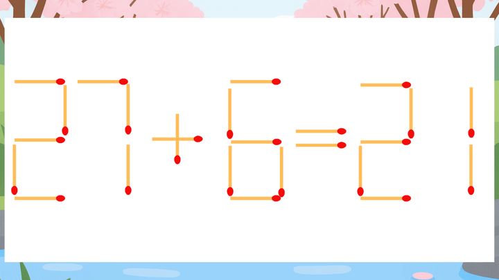 【マッチ棒クイズ】1本だけ動かして正しい式に：27+6=21？の問題画像