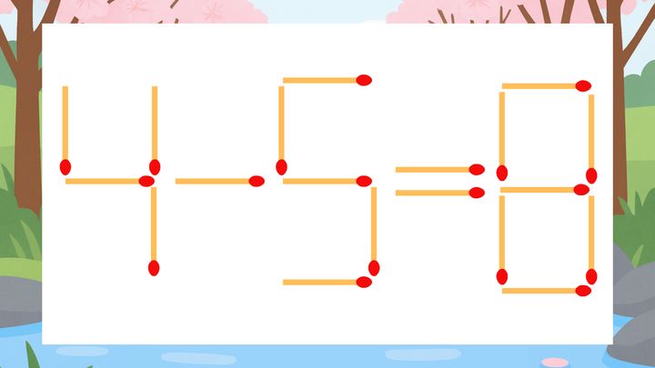 【マッチ棒クイズ】1本だけ動かして正しい式に：4-5=8？の問題画像