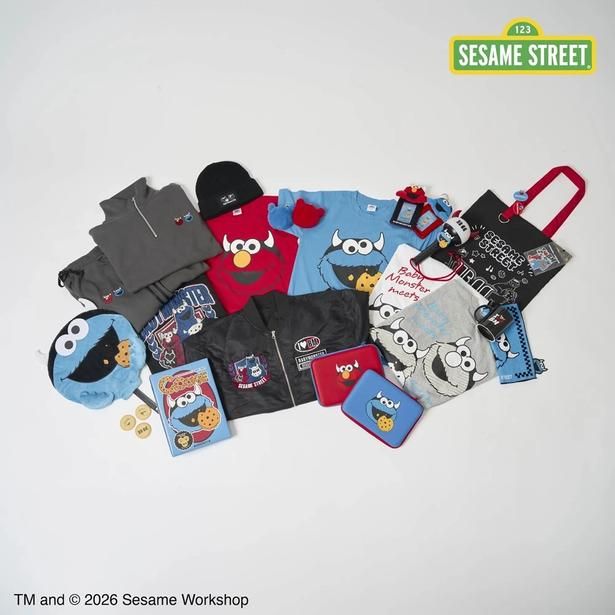 ツノつきのエルモとクッキーモンスターが主役の「BABYMONSTER meets SESAME STREET」コラボアイテム