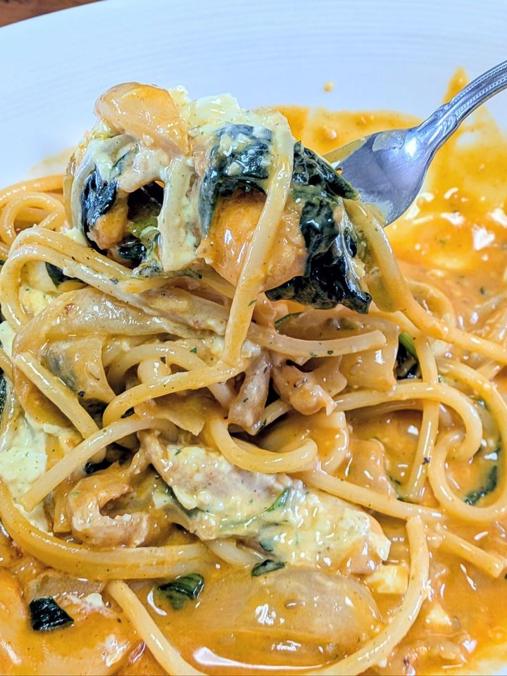 【完成】スパゲッティとタルタルソースを合わせながら召し上がってください。