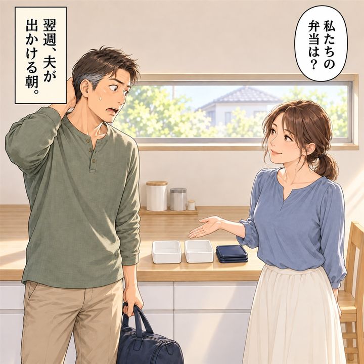 翌週、私は空の弁当箱を二つ並べて夫を呼び止めます。