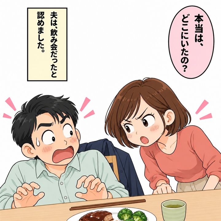 問いかけられた夫は、飲みに行ったことを認めます。