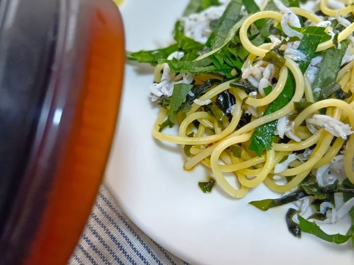 数分で完成！チャチャッと簡単！しそわかめとしらすのポン酢スパゲッティ
