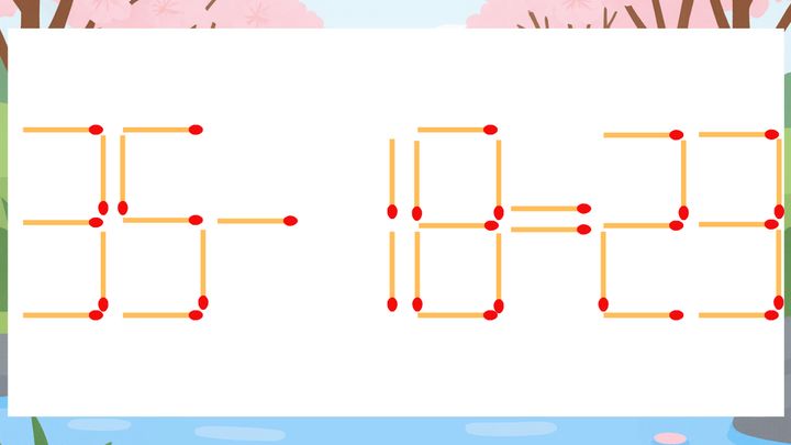 【マッチ棒クイズ】1本だけ動かして正しい式に：35-18=23？の問題画像