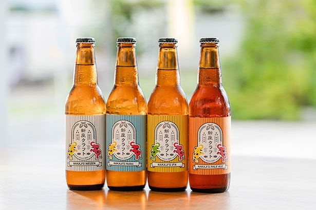 左から、「NAKAJI'S-WEIZEN」と「NAKAJI'S-HELLES」、そして「ジャパン・グレートビア・アワーズ2026」で銀賞に輝いた「NAKAJI'S-IPA」と「NAKAJI'S-PALE-ALE」(各600円)／新座クラフト