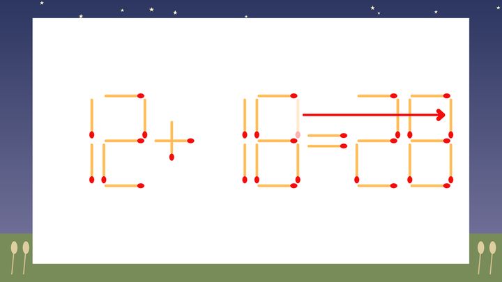 【マッチ棒クイズ】1本だけ動かして正しい式に：12+18=26？の解答画像