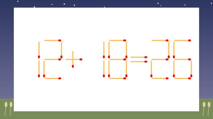 【マッチ棒クイズ】1本だけ動かして正しい式に：12+18=26？の問題画像