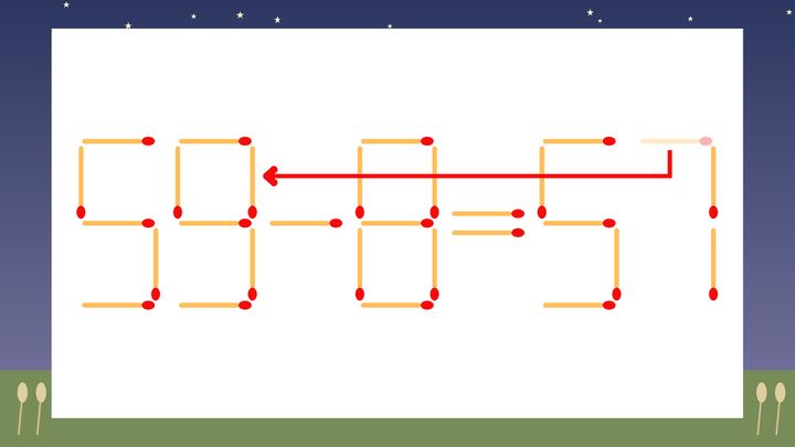 【マッチ棒クイズ】1本だけ動かして正しい式に：55-8=57？の解答画像