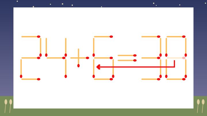 【マッチ棒クイズ】1本だけ動かして正しい式に：24+5=38？の解答画像