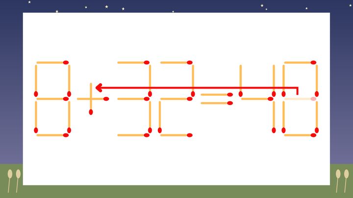 【マッチ棒クイズ】1本だけ動かして正しい式に：8-32=48？の解答画像