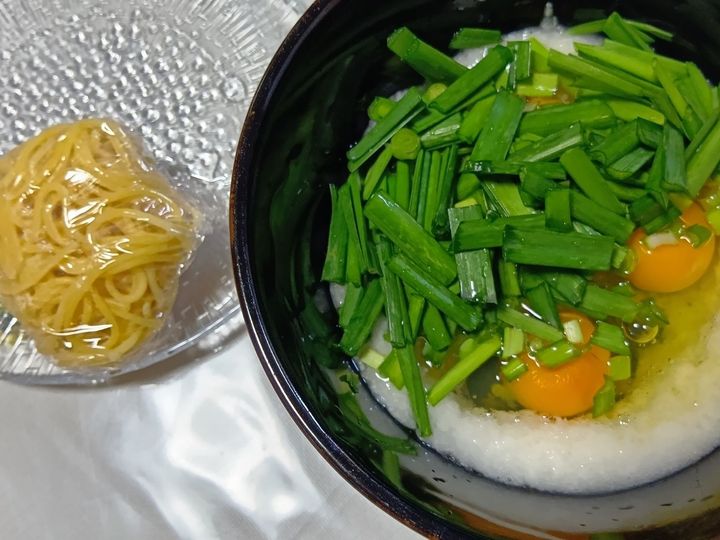 余ったスパゲッティ救済アイデア！ニラ玉スパゲッティ