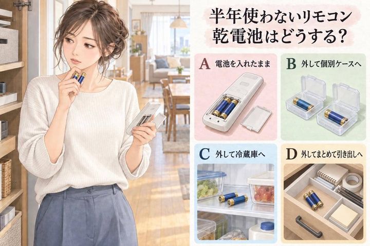 【生活テスト】半年使わないリモコン、乾電池はどうする？正しい保管方法を問う４択