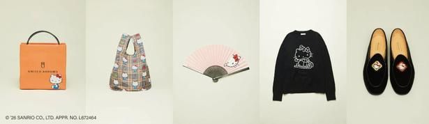 左から、ショッパートート、エコトート、扇子、ニット、ベルジャンシューズ (C)'26 SANRIO CO.,LTD.APPR.NO.L672464