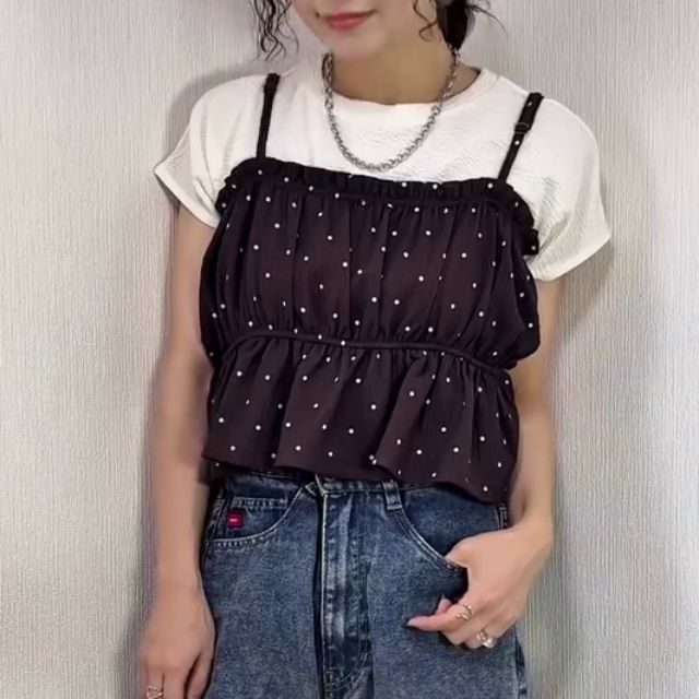 しまむら「ふくれドットビスチェ」